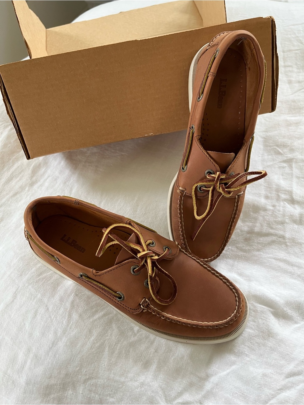 L.L. Bean women’s Tan/Brown Leather Boat Shoes